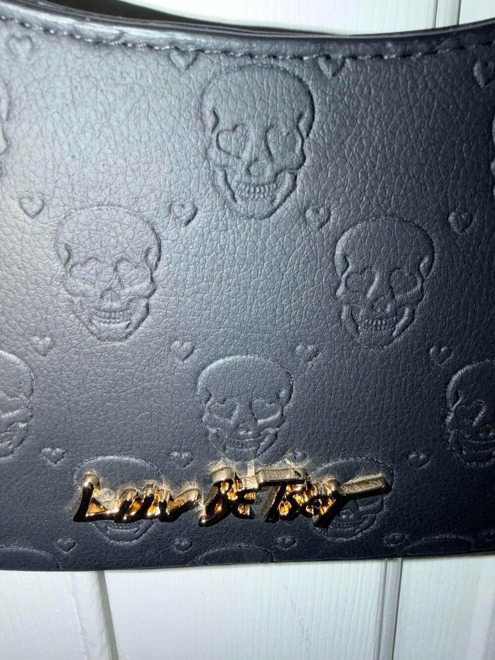 Y2K Luv Betsey by Betsey Johnson Black Embossed Skull Shoulder Bag